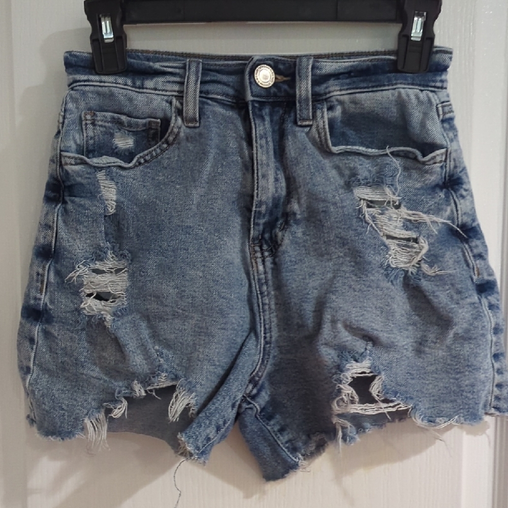 SO Blue Distressed High-Rise Jean Shorts